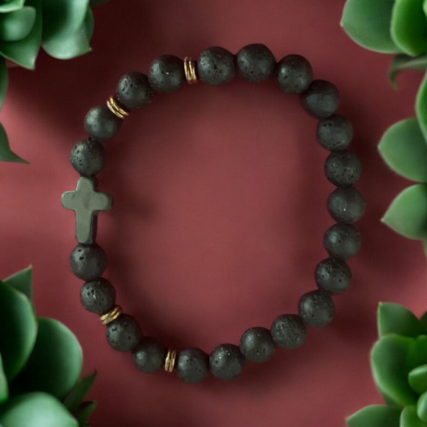 Chakra Volcano Rock Black 8 mm Bead Bracelet 04