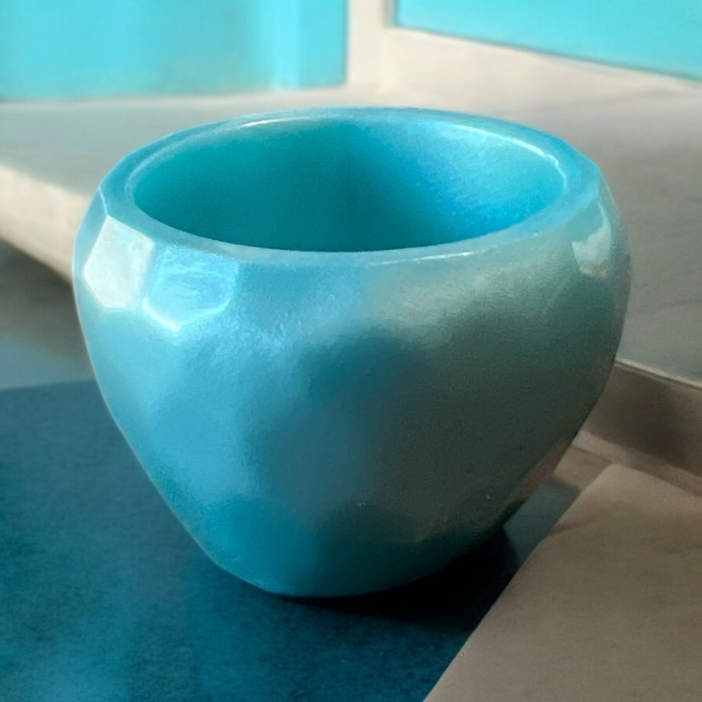 Round Turquoise bowl Small 1 in high by 1 1/2 in wide  bowl.